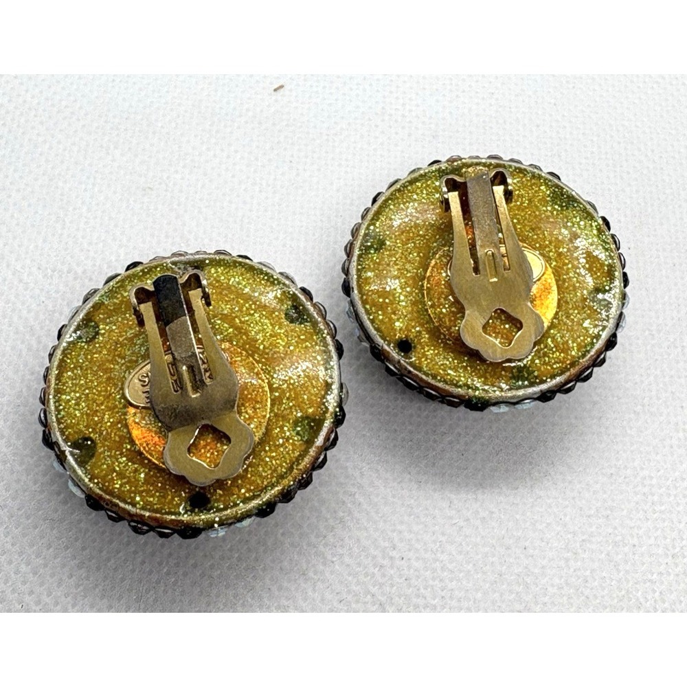Vintage Caroline Williams Clip-On Earrings Colorful Rhinestone Leopard Print 90s - Picture 5 of 10
